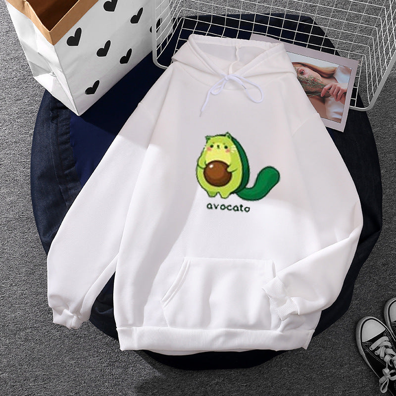 Damen nan Oversize-Fleecehoodie mit weichem Innenfutter, Kängurutasche und Avocato-Cartoonmotiv Shop Nory