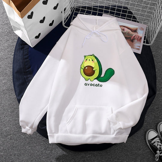 Damen nan Oversize-Fleecehoodie mit weichem Innenfutter, Kängurutasche und Avocato-Cartoonmotiv Shop Nory