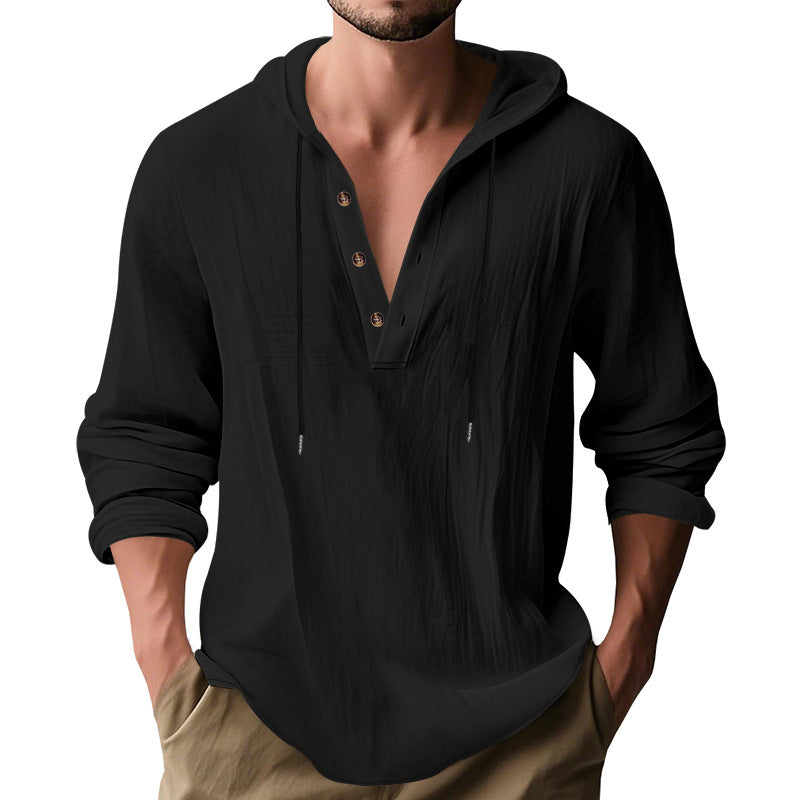 Herren lässiges Langarm-Hoodie mit Knopfleiste und modernem Schnitt
