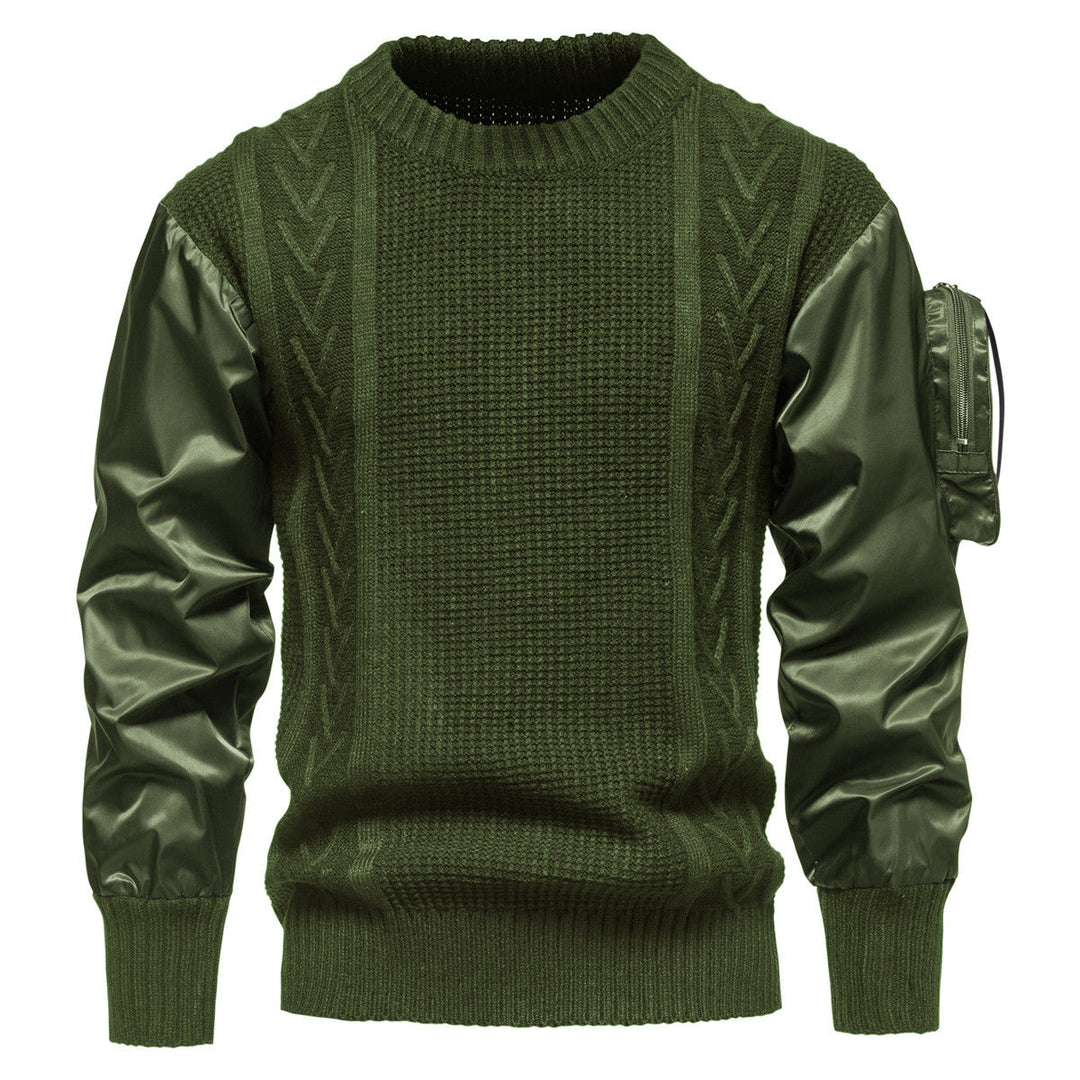 Herren Grobstrickpullover mit modernen Kunstlederärmeln Shopnory