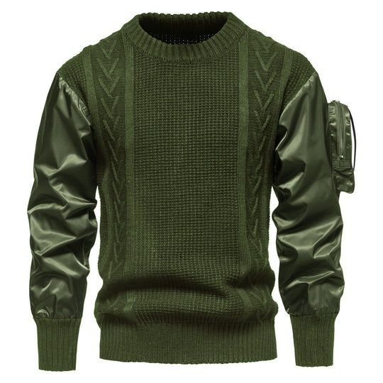 Herren Grobstrickpullover mit modernen Kunstlederärmeln Shopnory