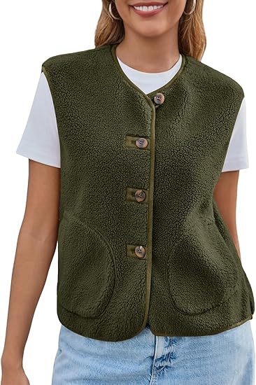 Damen Teddy-Fleeceweste mit Knopfleiste und Eingrifftaschen Shop Nory