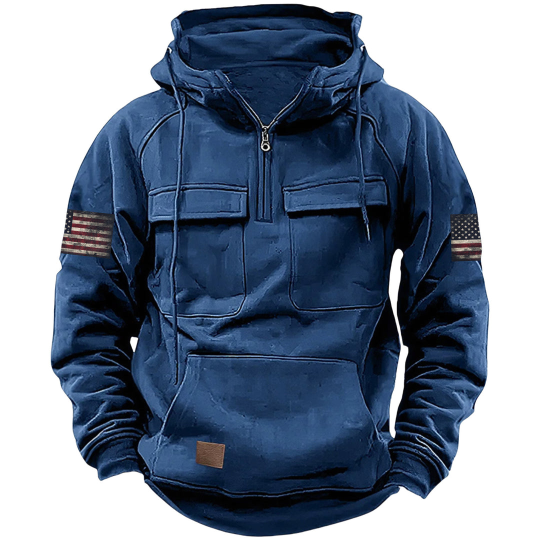 Herren nan Kapuzenpullover mit Halbzip, Cargo-Brusttaschen und Kängurutasche Shop Nory