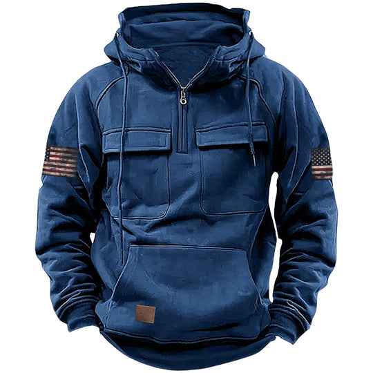 Herren nan Kapuzenpullover mit Halbzip, Cargo-Brusttaschen und Kängurutasche Shop Nory