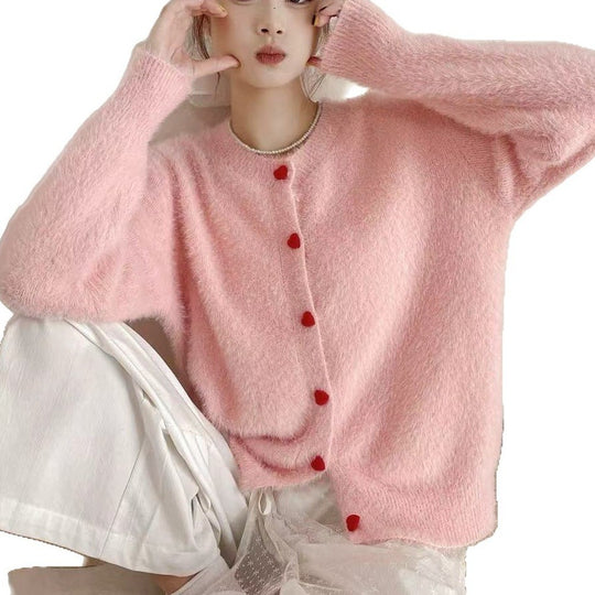 Damen Flauschiger Knopf-Cardigan Shop Nory