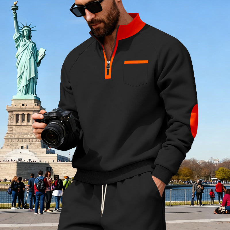 Herren nan Fleece-Quarterzip Pullover mit Brusttasche und Ellbogenpatches Shop Nory