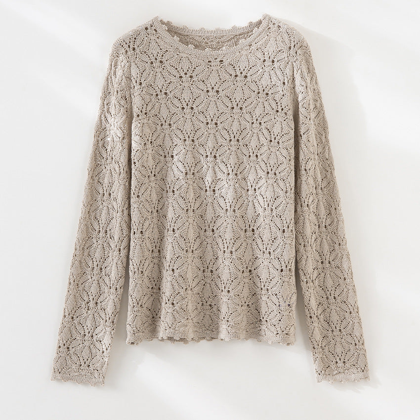 Damen Feines Häkel-Longsleeve mit floraler Lochmuster-Struktur und legerer Silhouette Shop Nory