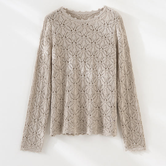 Damen Feines Häkel-Longsleeve mit floraler Lochmuster-Struktur und legerer Silhouette Shop Nory