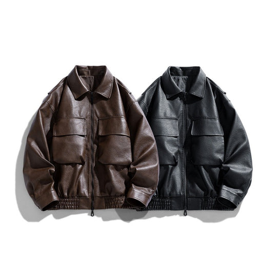 Herren Lässige Kunstlederjacke mit praktischen Taschen Shop Nory