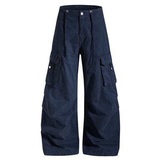 Damen weite High-Waist Cargo-Hose mit Tunnelzugbund und großen Klapptaschen Shop Nory