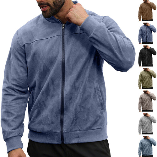Herren Leichte Bomberjacke im Velours-Look mit Reißverschluss und Rippbündchen Shop Nory