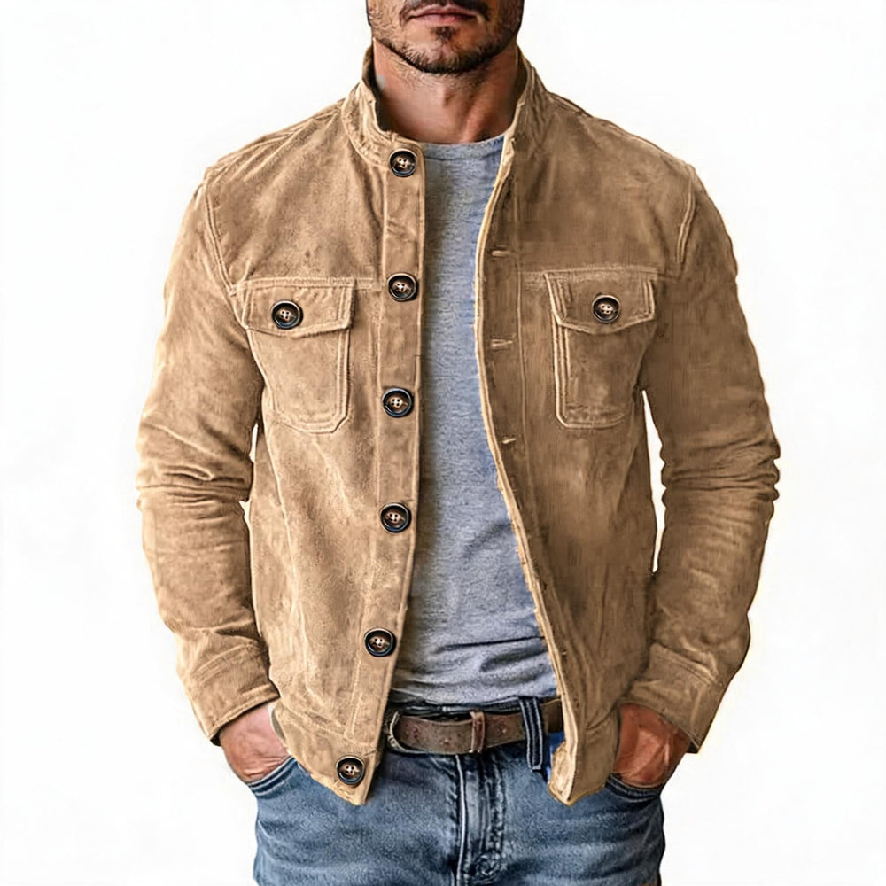 Herren nan robuste Wildlederjacke mit Stehkragen und Knopfverschluss
