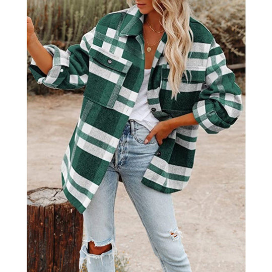 Damen Oversize-Karo-Hemdjacke mit Brusttaschen und weichem Flanell Shop Nory