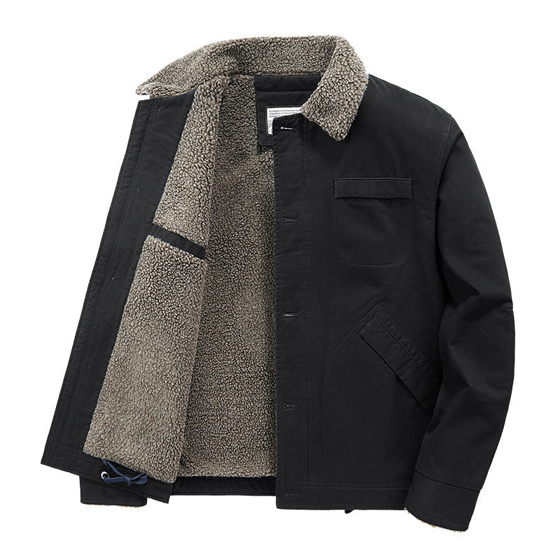 Herren gefütterte Canvas-Arbeitsjacke mit Sherpa‑Innenfutter und Hemdkragen Shop Nory