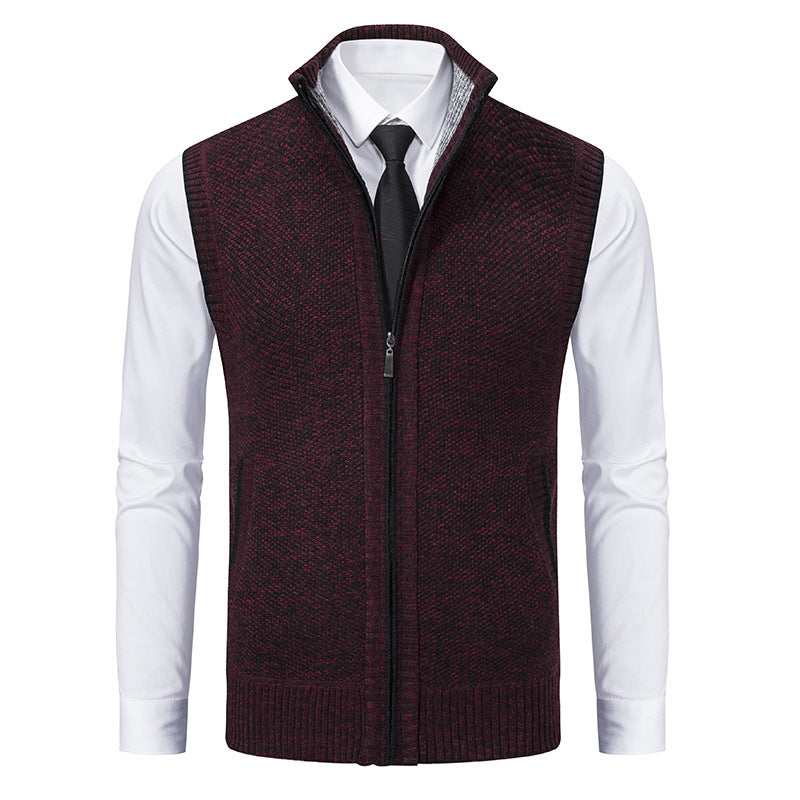 Herren Slim-Fit Ärmellose Strukturstrickweste mit Stehkragen und Frontreißverschluss Shop Nory
