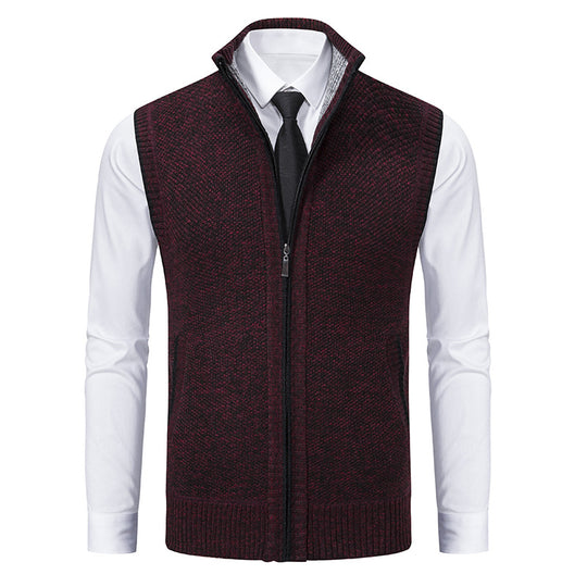 Herren Slim-Fit Ärmellose Strukturstrickweste mit Stehkragen und Frontreißverschluss Shop Nory
