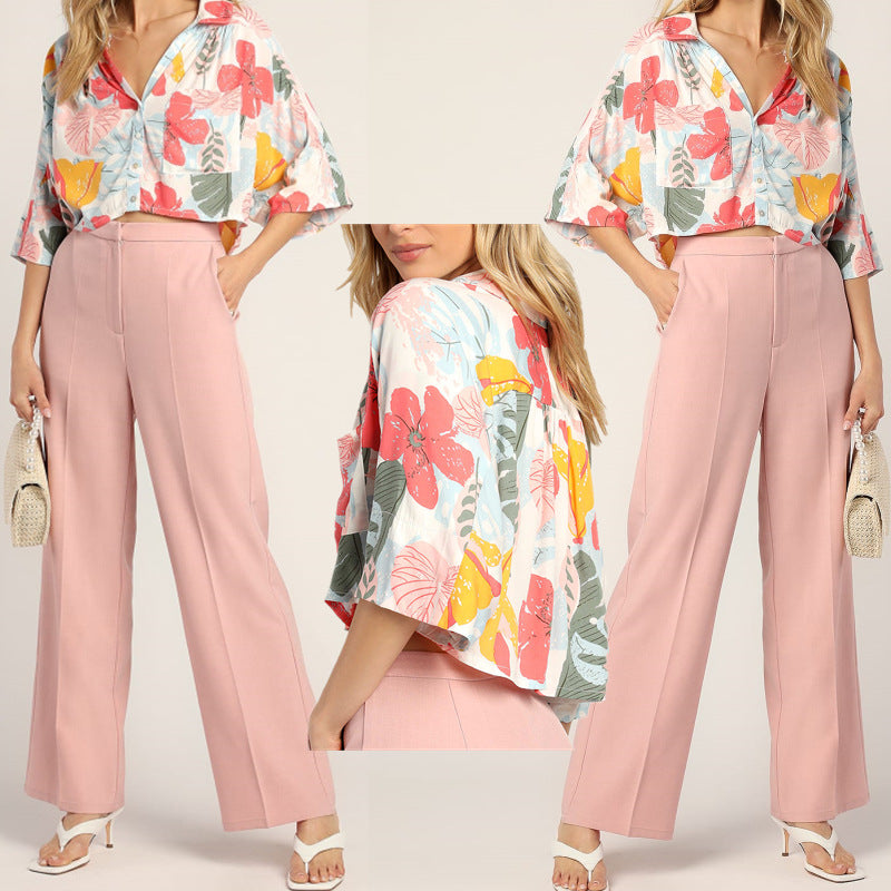 Damen Elegante Bluse mit weit geschnittenem Design und hoher Taille Hose Shopnory