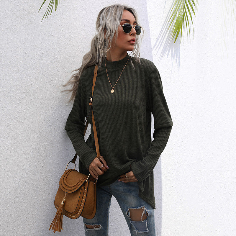 Damen Oversize Waffelstrick-Pullover mit Stehkragen und verlängerten Ärmeln Shop Nory