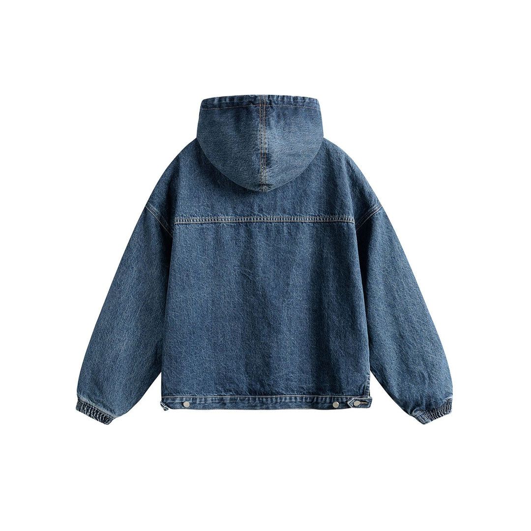 Unisex Oversize Denim Hoodie mit Halbreißverschluss, Kängurutasche und Tunnelzug Shop Nory