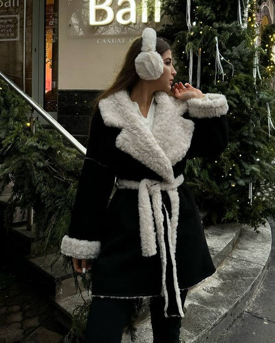 Damen Kurzer Oversized Wintermantel mit Teddy-Futter und Taillengürtel Shop Nory