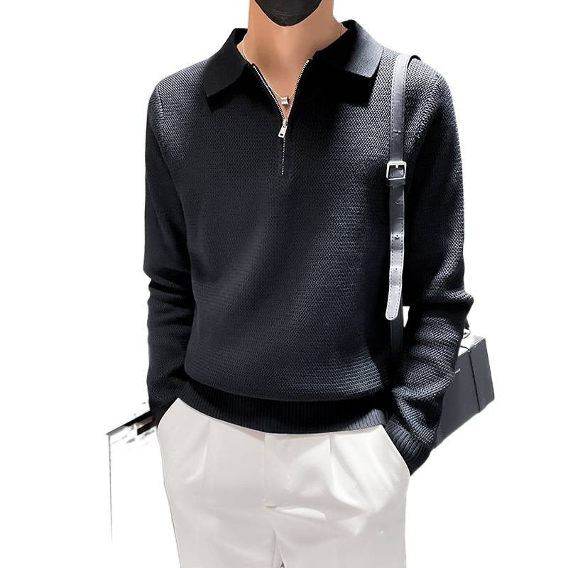 Herren Strukturierter Halbzip-Strickpolopullover mit Reißverschlusskragen Shop Nory