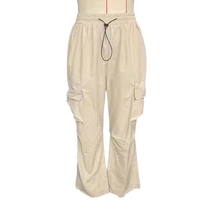 Damen lockere Cargo-Hose mit weitem Bein elastischem Bund und Multifunktions-Seitentaschen Shop Nory