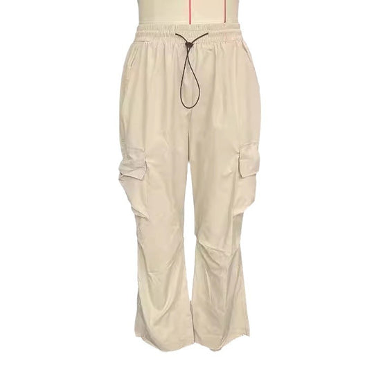 Damen lockere Cargo-Hose mit weitem Bein elastischem Bund und Multifunktions-Seitentaschen Shop Nory
