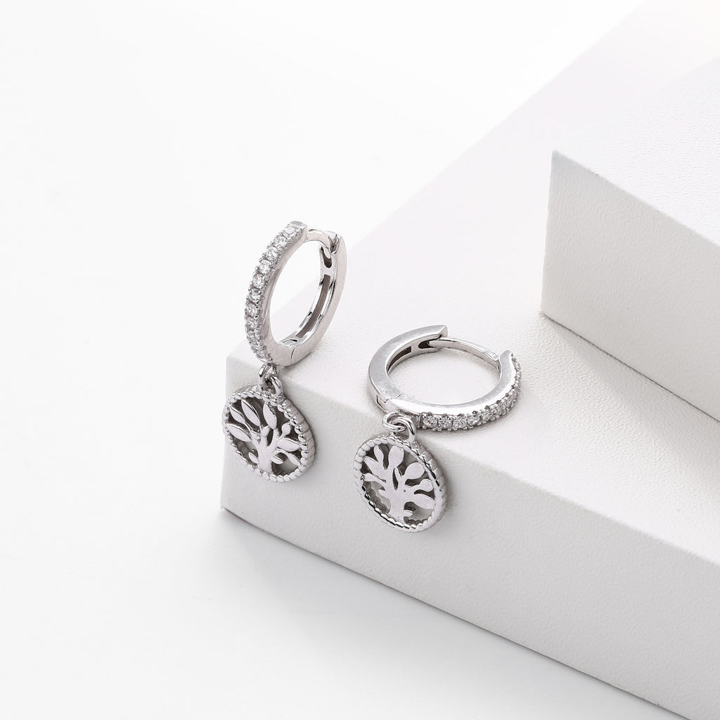 Damen Ohrhänger mit filigranem Baum-Motiv aus 925 Sterling Silber und funkelnden Zirkonia Shop Nory