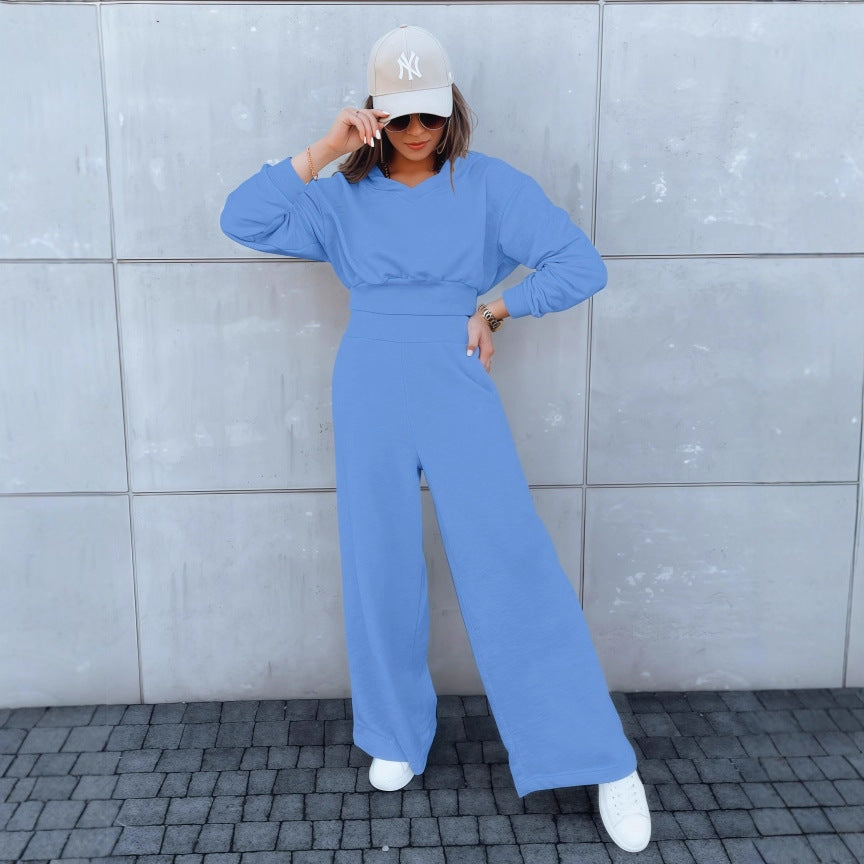Damen Loungewear-Set mit Cropped V‑Ausschnitt-Pullover und hochtaillierter Palazzohose Shop Nory