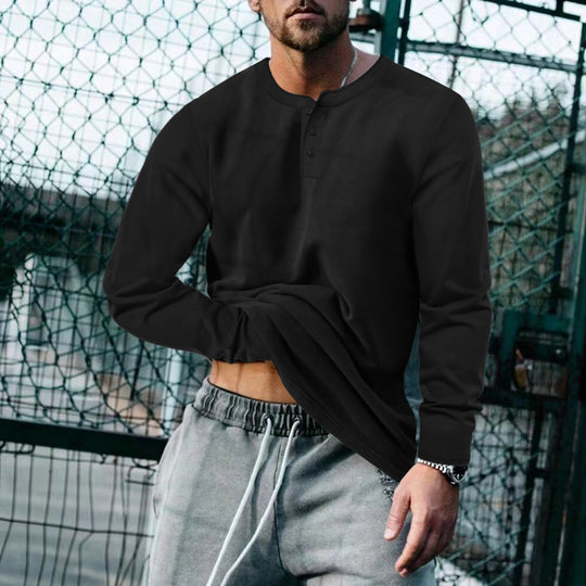 Herren Langarm-Henley-Oberteil aus Baumwoll-Mix schmal geschnitten Shop Nory