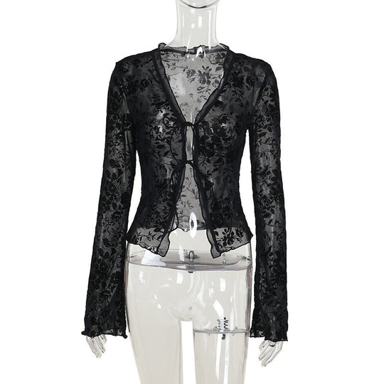 Damen Transparente Spitzenjacke mit floralen Mustern