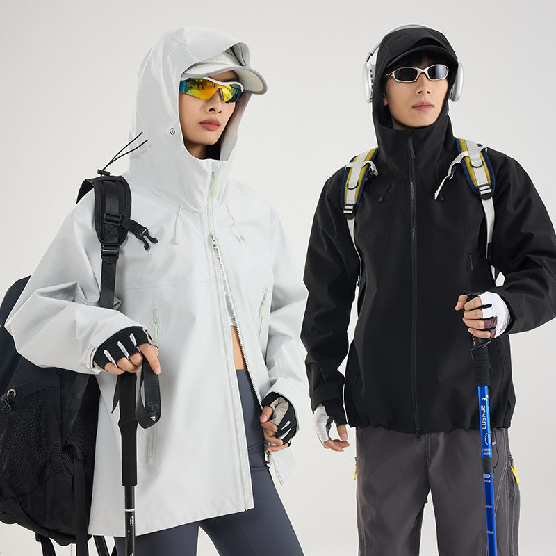 Damen Leichte technische Regenjacke im Oversize-Utility-Schnitt mit verstellbarer Kapuze Shop Nory