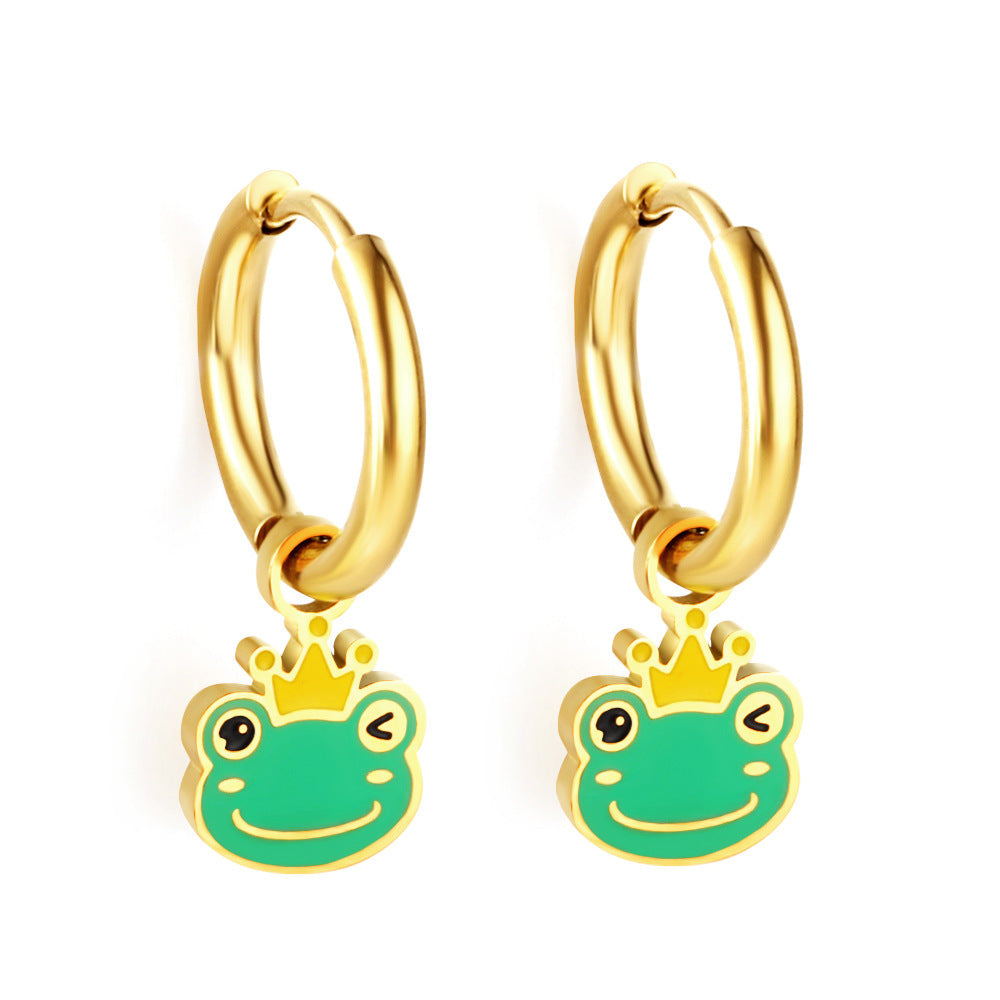 Damen Hängende Ohrringe mit farbenfrohem Froschmotiv und goldfarbenem Finish Shop Nory