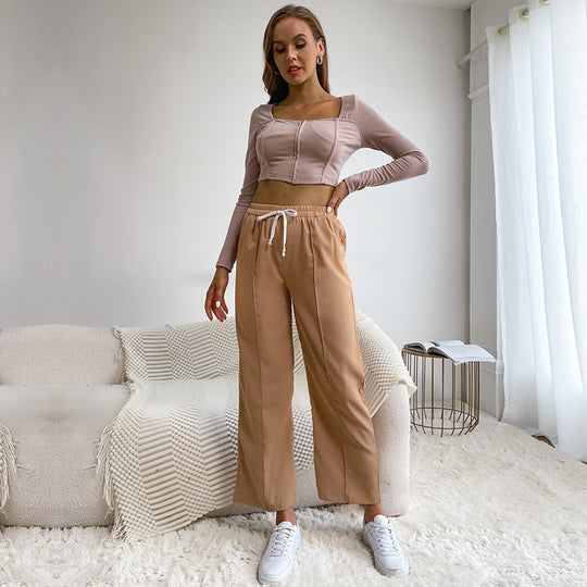 Damen Relaxed-Hose mit Elastikbund, Kordelzug und Bügelfalte Shop Nory