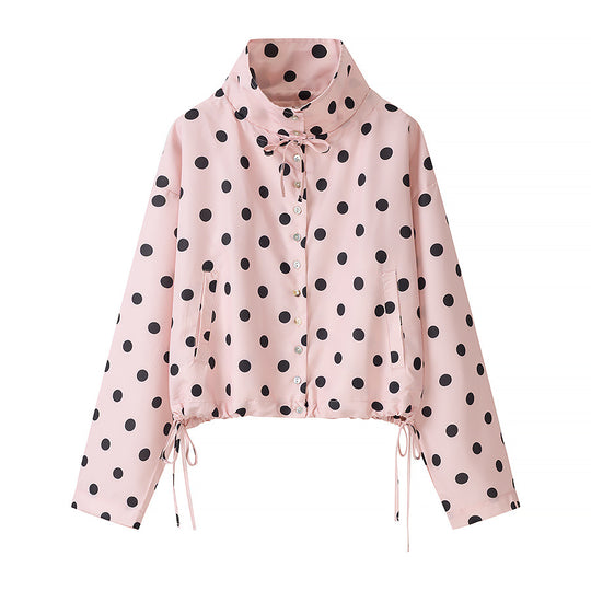 Damen Kurzjacke im Regenparka-Stil mit Stehkragen, Tunnelzug und Punkteprint Shop Nory
