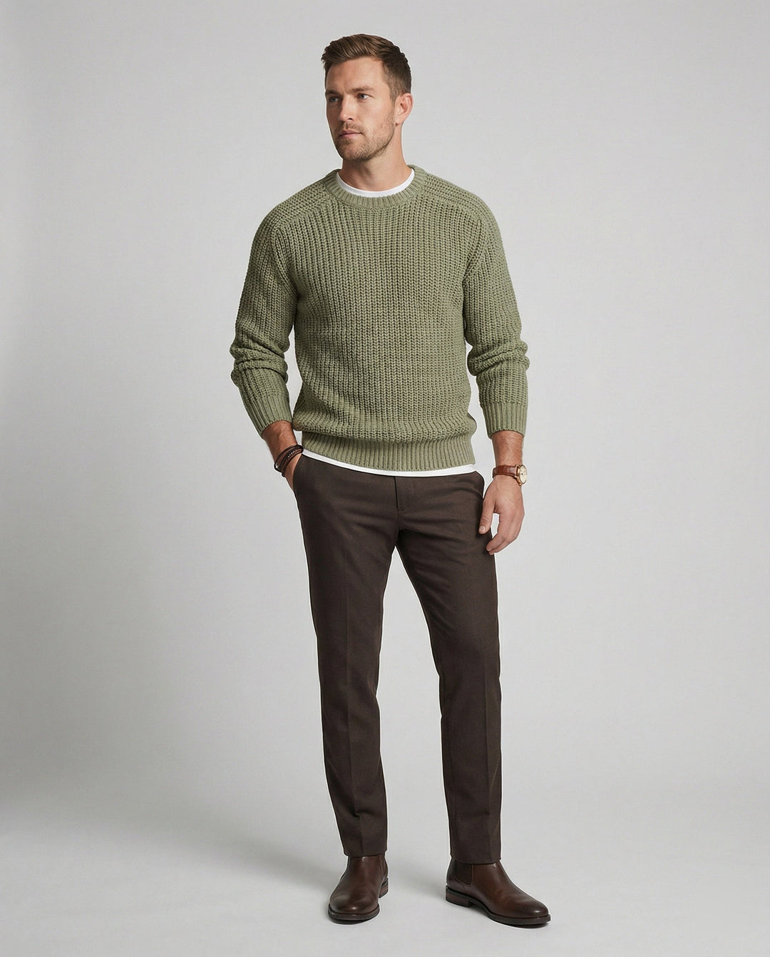 Herren Grobstrick Pullover mit Rundhalsausschnitt und lässigem Schnitt
