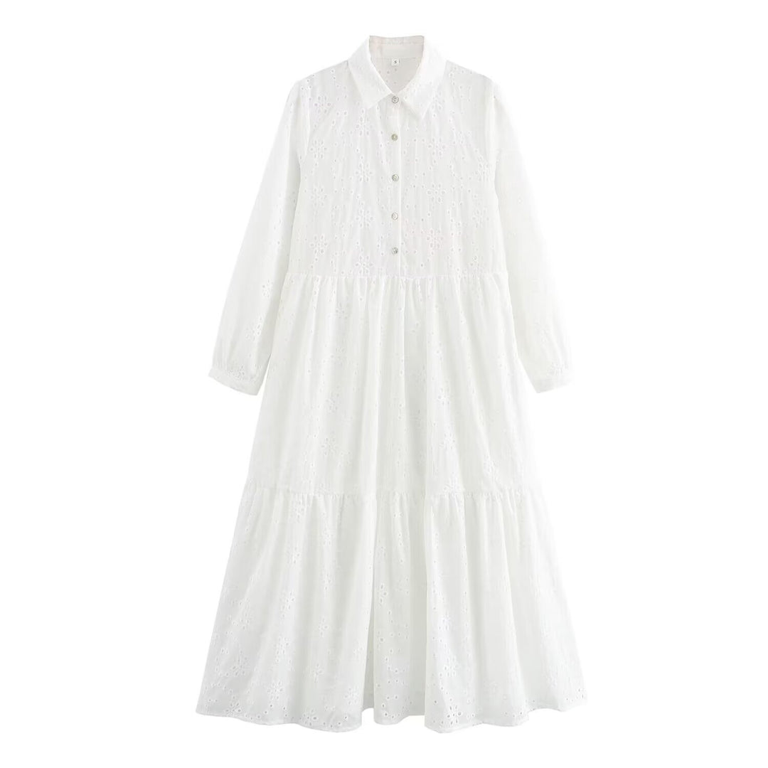 Damen Broderie-Anglaise Hemdblusenkleid mit Stufenrock Shop Nory