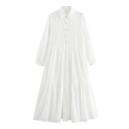 Damen Broderie-Anglaise Hemdblusenkleid mit Stufenrock Shop Nory