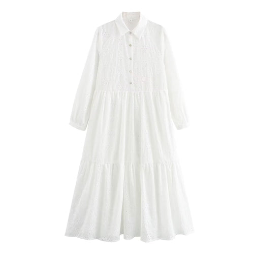 Damen Broderie-Anglaise Hemdblusenkleid mit Stufenrock Shop Nory