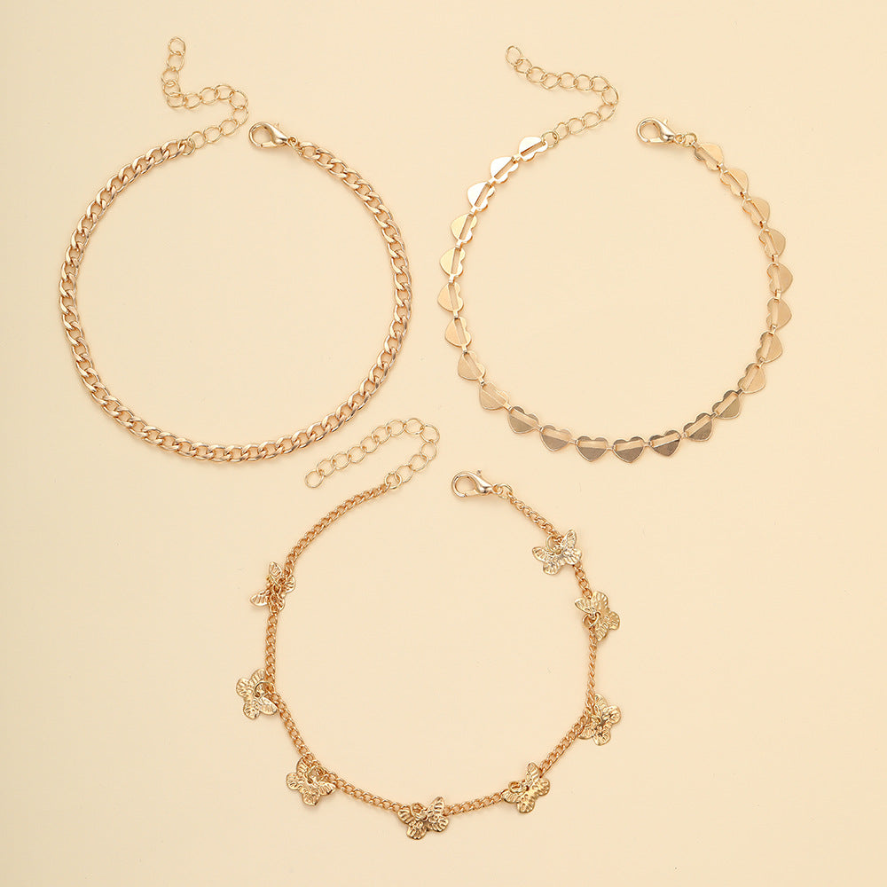 Damen Fußkettchen-Set mit verspielten Herz- und Schmetterlingsanhängern Shop Nory