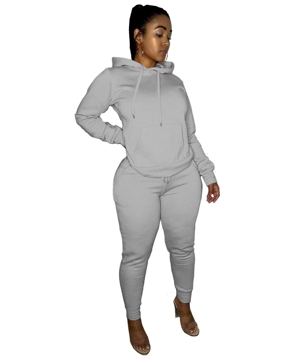 Damen nan tailliertes Hoodie- und Jogginghose-Set mit Kängurutasche, hohem Komfortbund und gerippten Knöchelbündchen Shop Nory