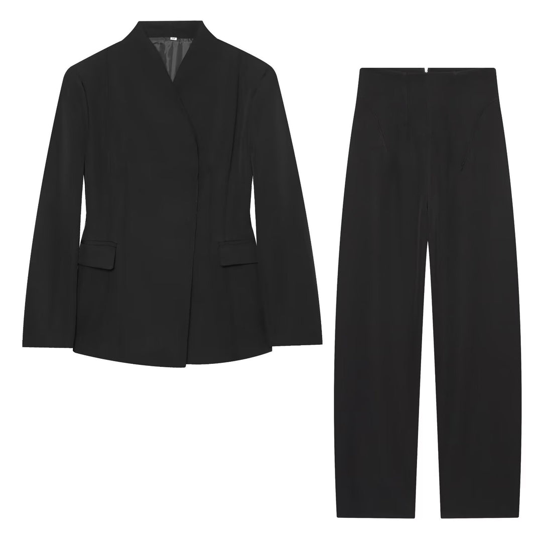 Damen Longline-Blazer mit schmalem Stehkragen und Pattentaschen Shop Nory