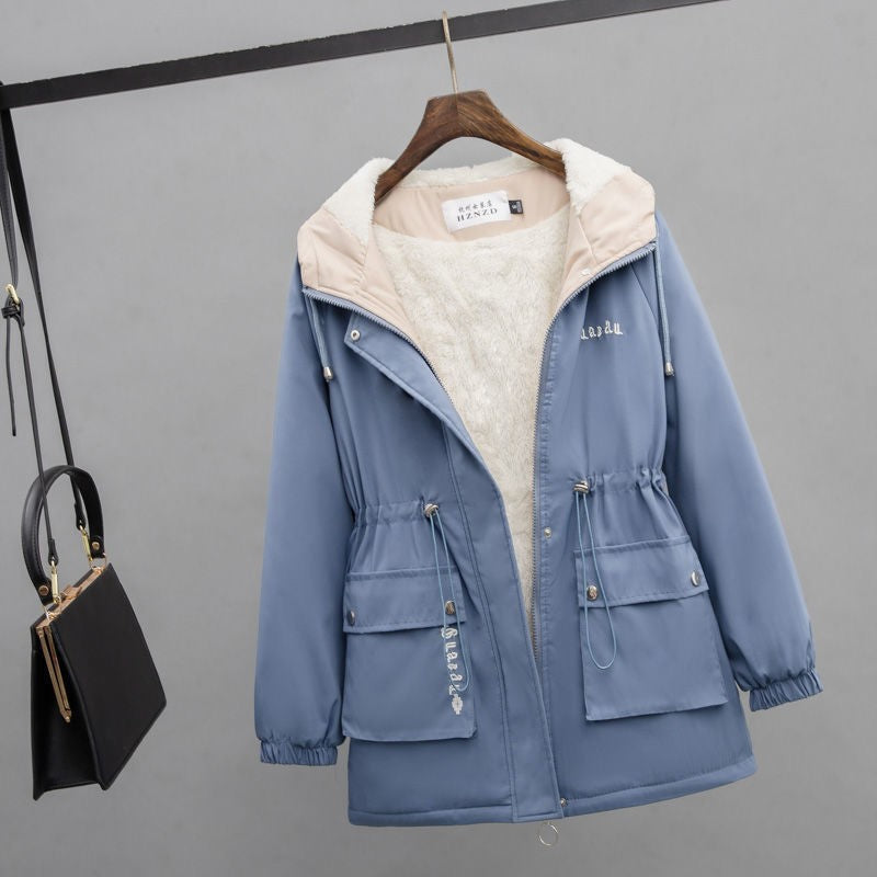 Damen Wasserabweisender Kapuzenparka mit Teddyfutter Tunnelzugtaillierung und Mehrfachtaschen Shop Nory