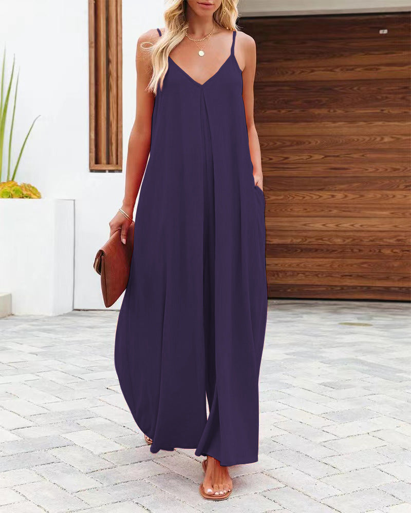 Damen Maxikleid mit v-ausschnitt und fließendem Schnitt