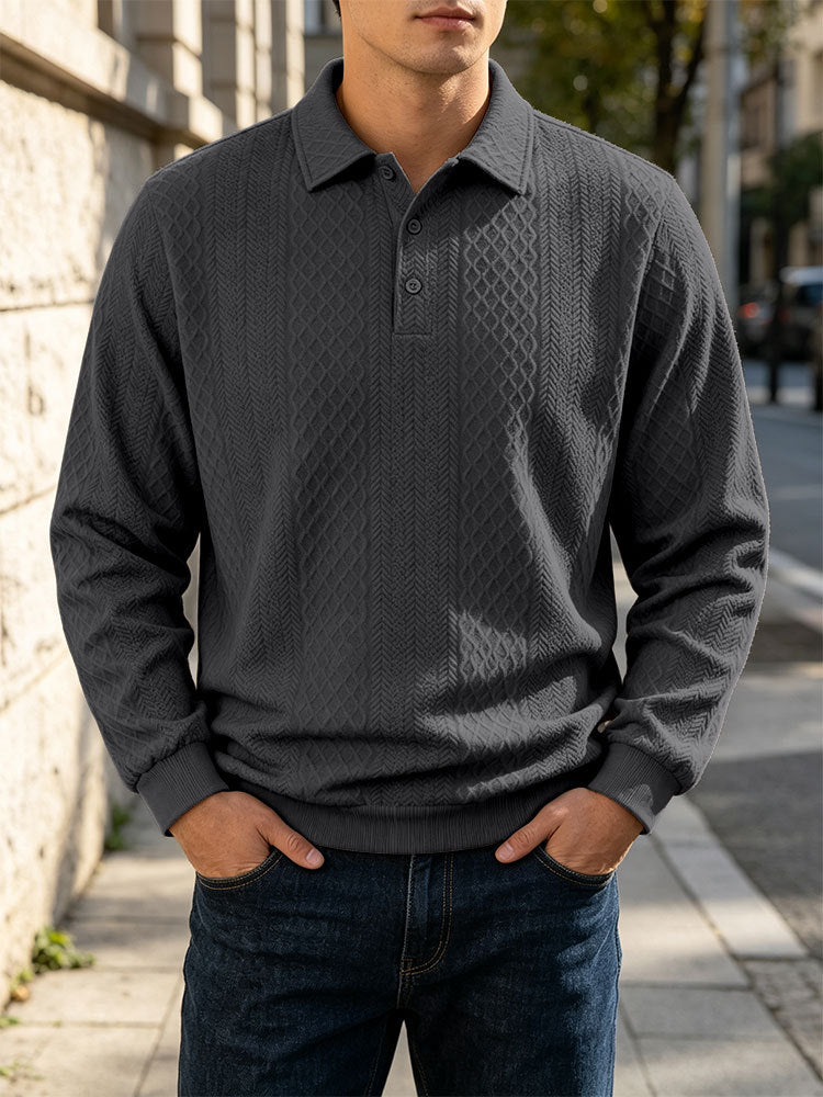 Herren Feinstrick-Poloshirt mit Zopfmuster und gerippten Bündchen Shop Nory
