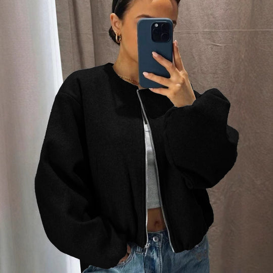 Damen Weitgeschnittene Bomberjacke mit Reißverschluss und Volumenärmeln Shop Nory