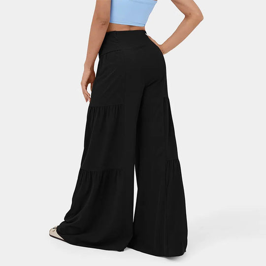 Damen weite Palazzo-Hose mit hoher Taille, bindbarem Taillenband und Stufensaum Shop Nory