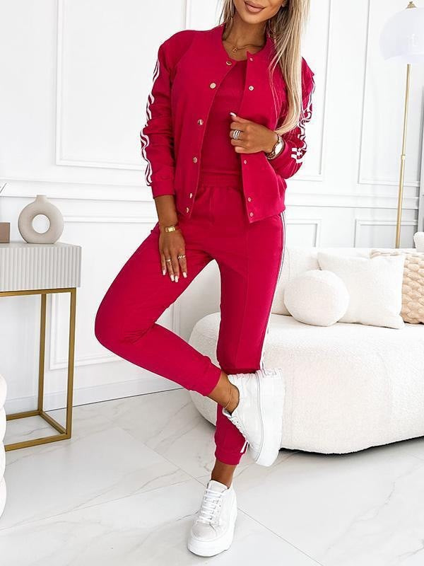Damen nan sportliches Jogginganzug-Set mit Collegejacke, kurzes Top und slim-fit Jogginghose Shop Nory