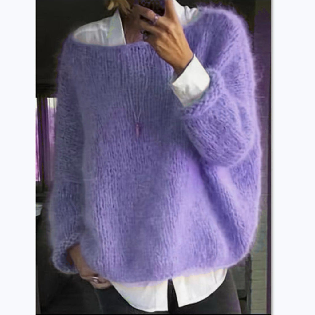 Damen Kuscheliger Oversized Pullover mit U-Boot-Ausschnitt