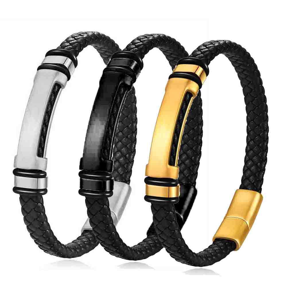 Herren Armband aus geflochtenem Leder mit eleganter Edelstahlverschluss und modernem Design Shop Nory